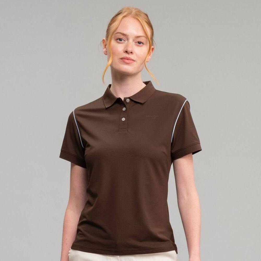 Richer Poorer Women's Piped Short Sleeve Polo Shirt - Dark Brown/Light Blue S